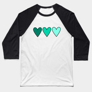 Beautiful teal blue ombre hearts Baseball T-Shirt